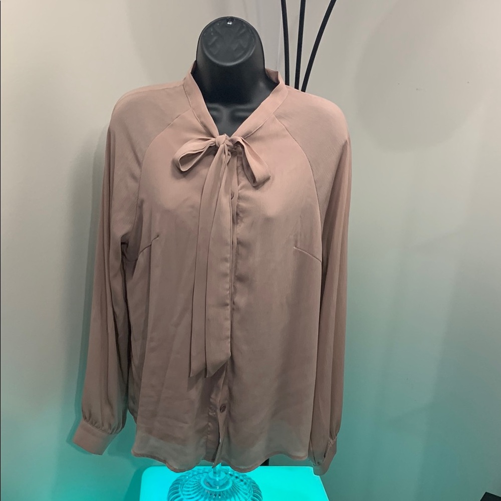 Women's Taupe Blouse with Bow Detail